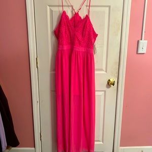 Hot pink crochet open maxi dress
